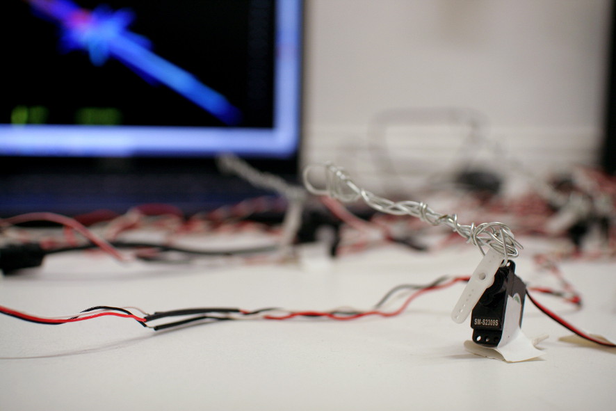 Early prototyp: Animation of earthquake catalog
Audiovisual electromechanical installation of seismic activity, 2014 Synchronized setup
4D visualization of seismic activity, programmed with vvvv.
Sonification of earthquake dynamics.
Ground motion, arduino controllers, 12 - 100 servo motors, textil/latex tectonic map from Greece / Turkey. sketch: animation of earthquake catalogs with vvvv (tectonic map, 100 servo motors, arduino, sound, visualization) vvvv patch, vector rose Earthquake catalog print, vvvv animation, servo motors with tectonic map, Long night of the sciences, Library Helmert Haus, GFZ Earthquake catalog print / video, Long night of the sciences, Library Helmert Haus, GFZ Earthquake catalog print / (l.) vector rose, arduino, servo motors, Long night of the sciences, Library Helmert Haus, GFZ Servo motor